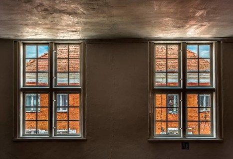 Lattice windows in a restored old building