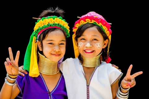 Two Kayan hill tribe girls