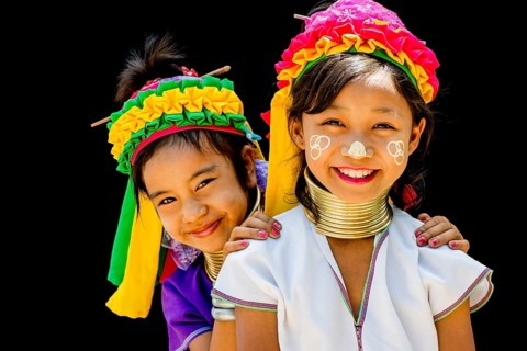 Two Kayan hill tribe girls