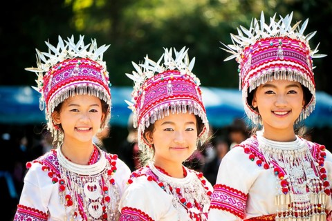 Traditionally dressed Hmong women at their New Year festival