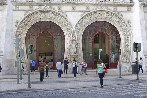 Gateways to the railway station in Manueline style at Rossio