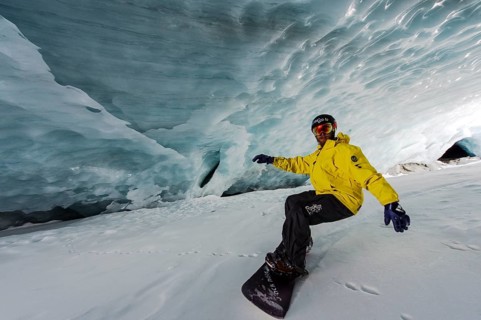 Snowboarding in the ice cave