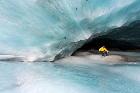 Snowboarding in the ice cave