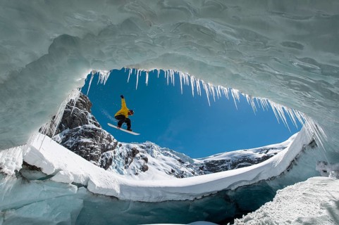 Snowboarding in the ice cave