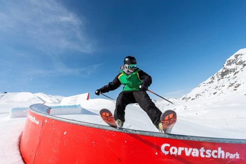 Skier on rail in the park
