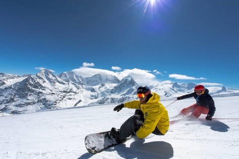 Skier and snowboarder