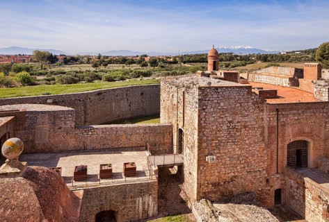 Rooftops to the Pyrenees at Fort de Salses