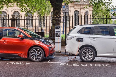 Electric cars being charged in centre of Birmingham