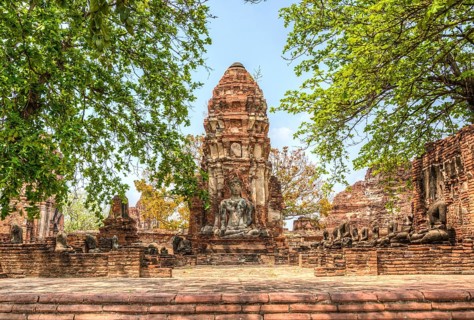 Temple complex with stupa and large Buddha statue