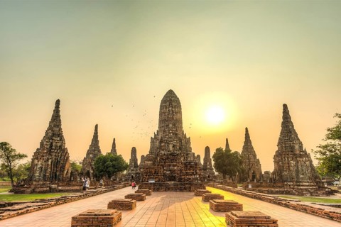 Buddhist temple at sunset
