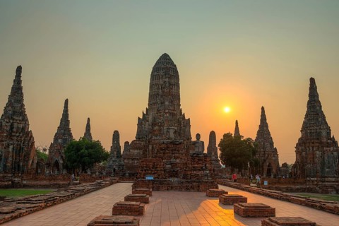 Buddhist temple at sunset