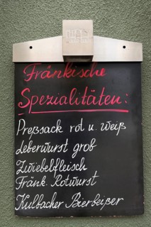 Tavern board advertising Franconian specialties