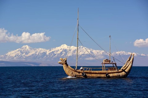 Typical reed boat on Lake Titicaca