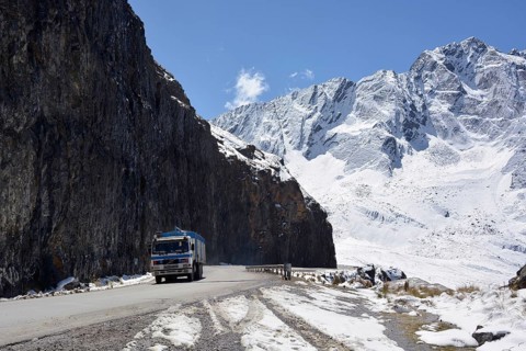 Truck on snowy Death Road