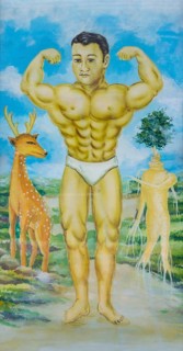 Painting of a Thai man showing his strong muscles