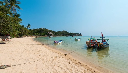 Longtail boats on the sandy beach
