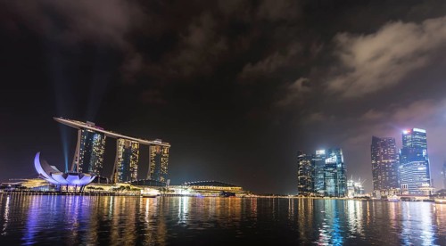 Laser show at the Marina Bay Sands Hotel and downtown area