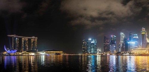 Laser show at the Marina Bay Sands Hotel and downtown area
