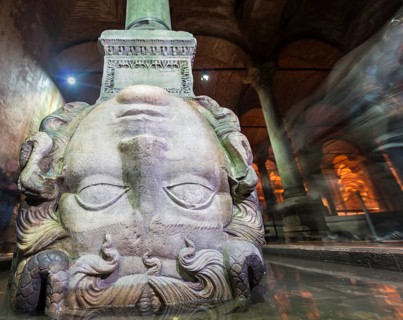 Upturned Medusa's Head as a column base