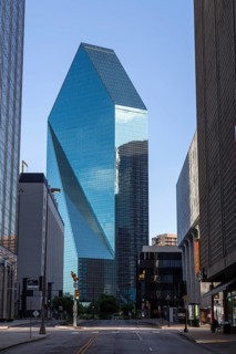Fountain Place Tower skyscraper with adjoining buildings and streetscape