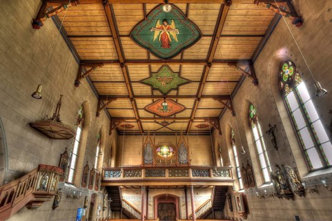 Interior with organ loft of St. Laurentius Church