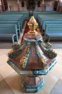 Baptismal font in the Church of St Maria