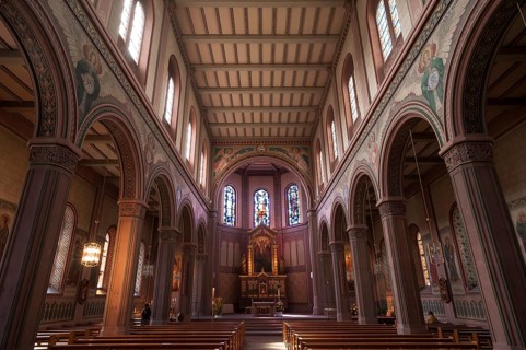 Chancel and wooden ceiling of the Saints Peter and Paul Church