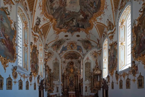 Interior with the altar of the school church