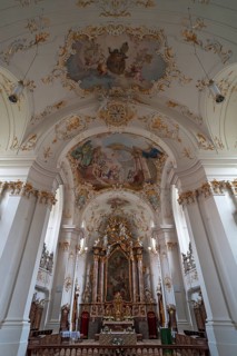 Ceiling vault with the high altar in the late Baroque monastery church