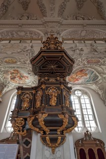 Pulpit in the Baroque parish church Saint Benedict