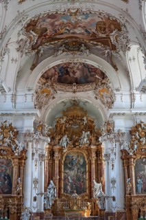 1736 ceiling fresco by Johann Georg Bergmuller and high altar in Baroque Marienmunster