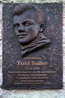 Memorial plaque at the birthplace of the skier Toni Sailer