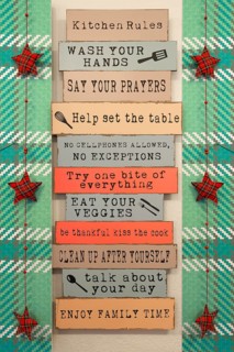 English kitchen rules on plates on a wall