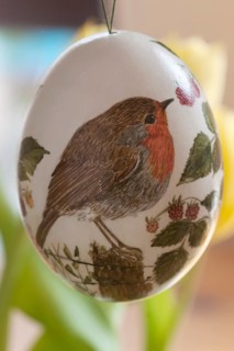 Duck egg with painted on Robin