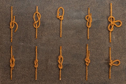 Various tied rope knots