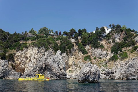 Cliffs and a glass bottom boat