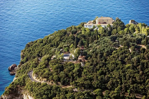 Monastery hill with monastery of Panagia Theotokos tis Paleokastritsas or Panagia Theotokos