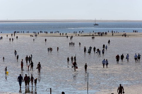 Strollers walking at low tide on the foreshore