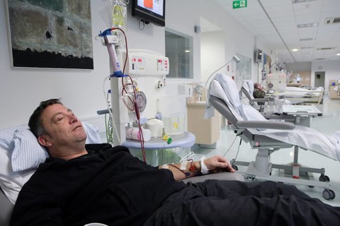 Patient during outpatient dialysis in the dialysis center of the Dominikus Krankenhaus hospital