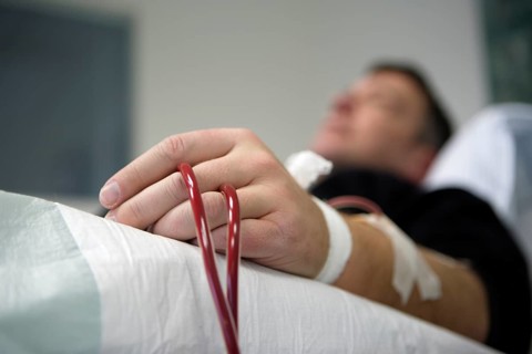 Patient during outpatient dialysis in the dialysis center of the Dominikus Krankenhaus hospital