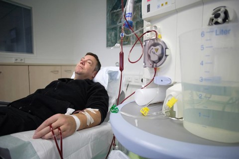 Patient during outpatient dialysis in the dialysis center of the Dominikus Krankenhaus hospital