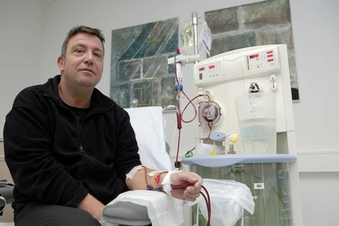 Patient during outpatient dialysis in the dialysis center of the Dominikus Krankenhaus hospital