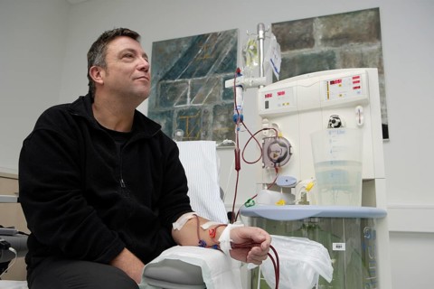 Patient during outpatient dialysis in the dialysis center of the Dominikus Krankenhaus hospital