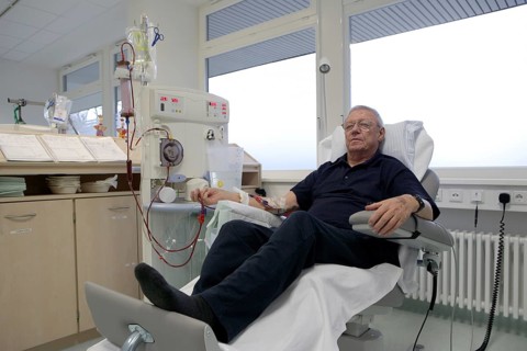 Patient during outpatient dialysis in the dialysis center of the Dominikus Krankenhaus hospital