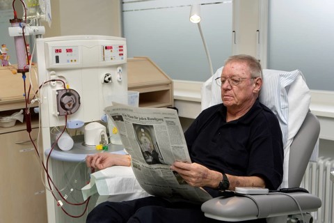 Patient during outpatient dialysis in the dialysis center of the Dominikus Krankenhaus hospital