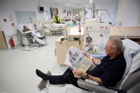 Patient during outpatient dialysis in the dialysis center of the Dominikus Krankenhaus hospital