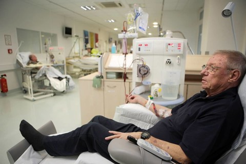 Patient during outpatient dialysis in the dialysis center of the Dominikus Krankenhaus hospital