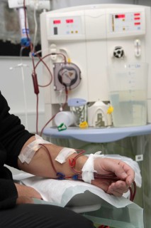 Patient during outpatient dialysis in the dialysis center of the Dominikus Krankenhaus hospital