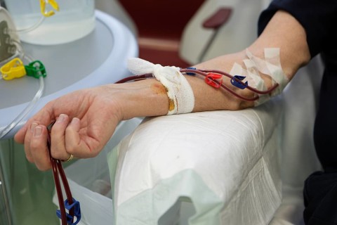 Patient during outpatient dialysis in the dialysis center of the Dominikus Krankenhaus hospital