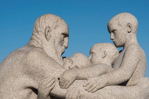 Old man and three children